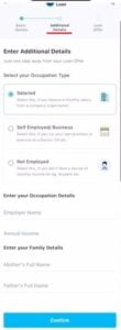 Paytm personal loan detail filling