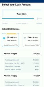Selecting loan amount in Paytm