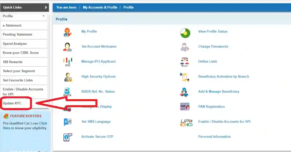 how to check kyc status in sbi online