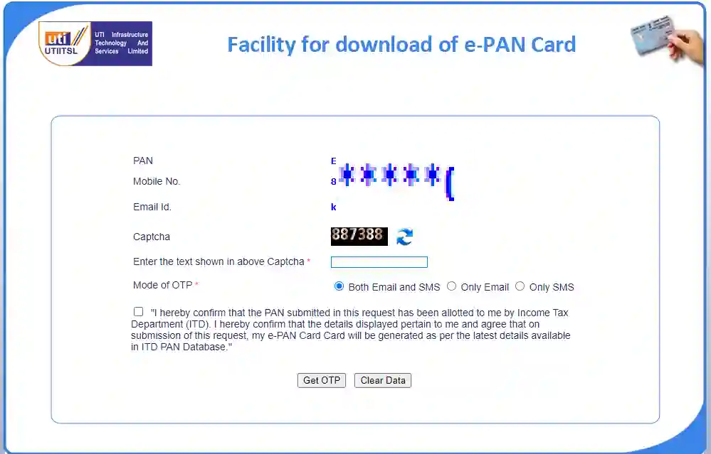 ePAN Card Download UTIITSL